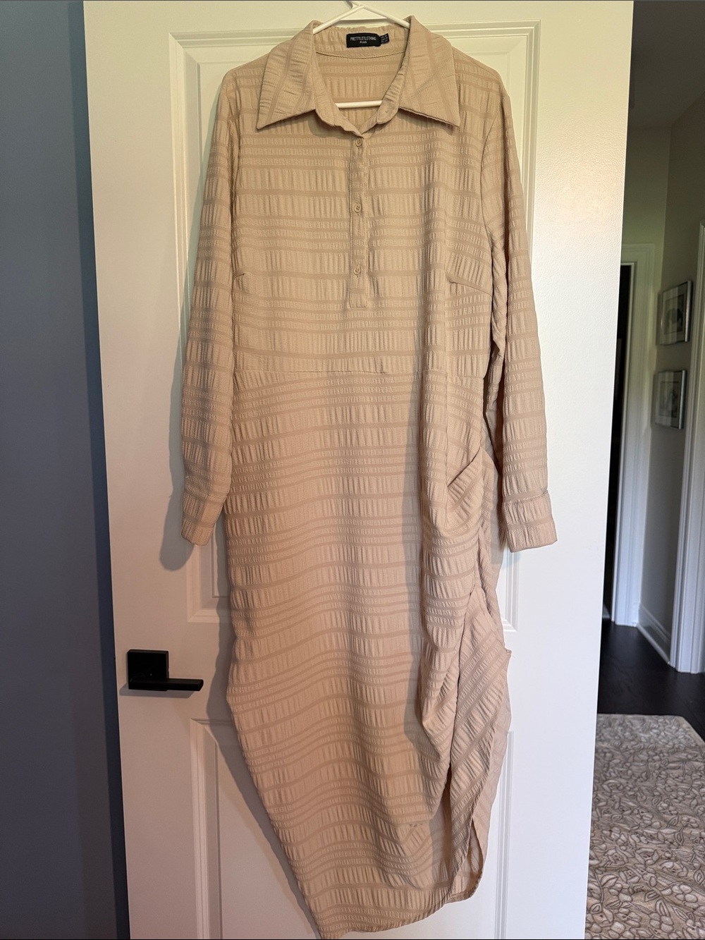 Pretty little thing plus Textured Beige Long Shirt Dress 16